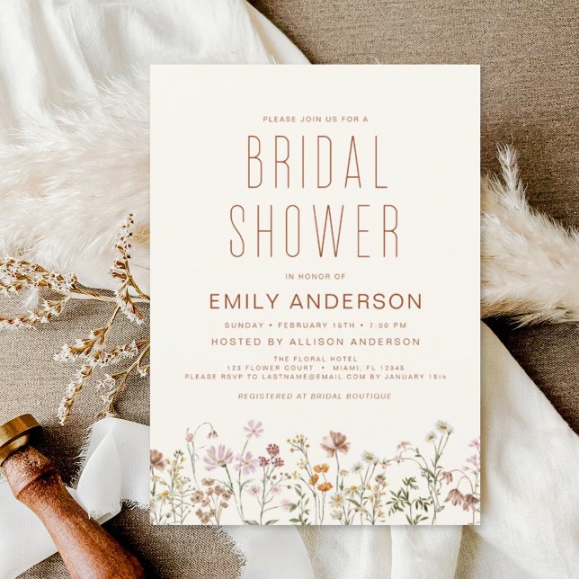 Terracotta Boho Wildflower Bridal Shower Elegant Invitation (Creator Uploaded)