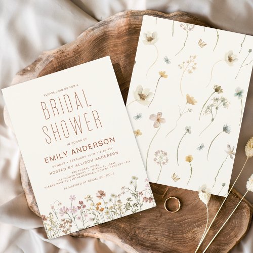 Terracotta Boho Wildflower Bridal Shower Elegant Invitation