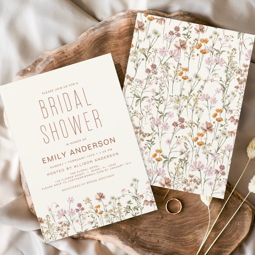 Terracotta Boho Wildflower Bridal Shower Elegant Invitation