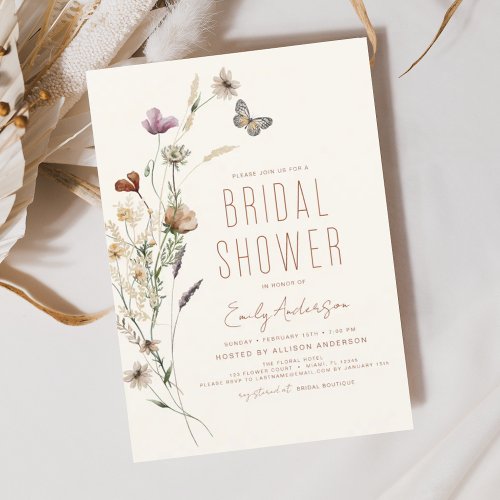 Terracotta Boho Wildflower Bridal Shower Elegant Invitation