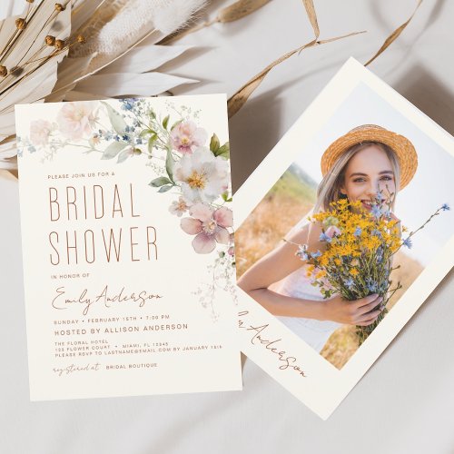 Terracotta Boho Wildflower Bridal Shower Photo Invitation