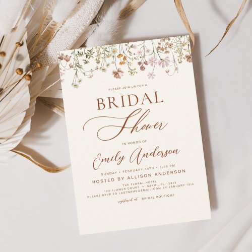 Terracotta Boho Wildflower Bridal Shower Script Invitation