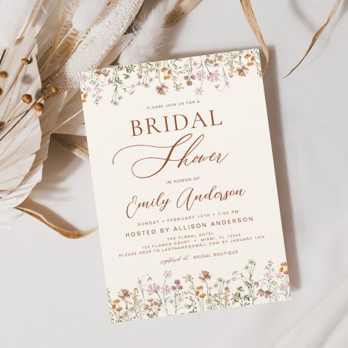 Terracotta Boho Wildflower Bridal Shower Script Invitation