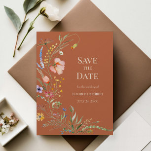 Terracotta Boho Wildflowers Save The Date Card