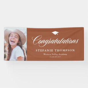 Terracotta Bold Calligraphy Photo Graduation Banner