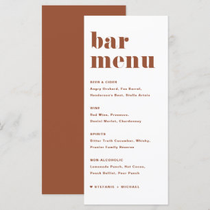 Terracotta Bold Retro Typography Wedding Bar Menu