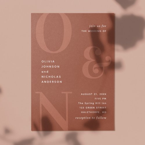 Terracotta bold typography wedding QR code details Invitation