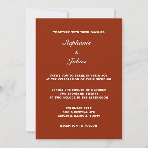 Terracotta Bold Warm Earth Color Simple Wedding Invitation