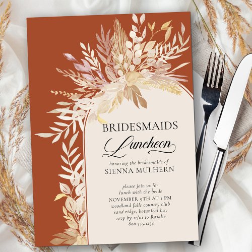 Terracotta Botanical Arch Bridesmaids Luncheon Invitation