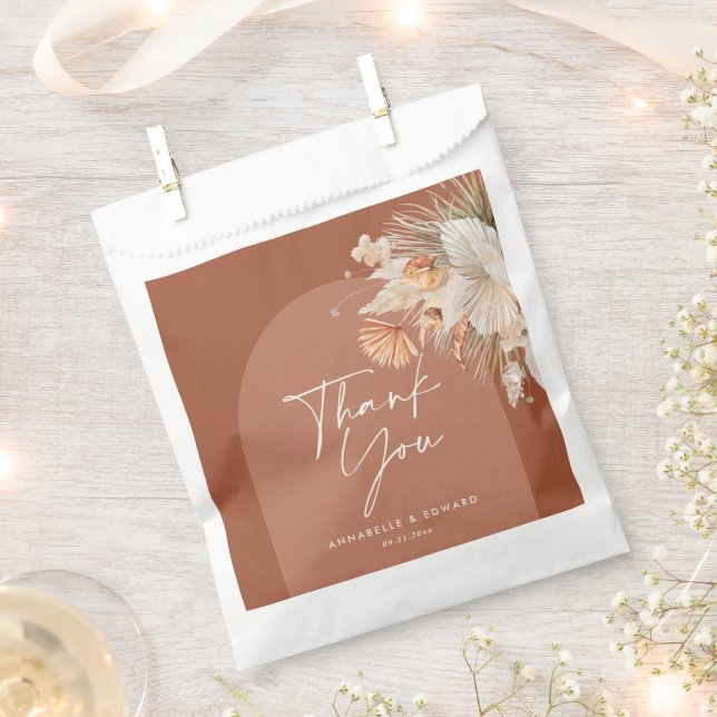 Terracotta botanical arch modern pampas grass favor bag (Clipped)