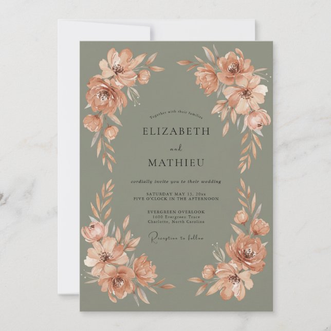 Terracotta Botanical Bloom Wedding Invitation (Front)