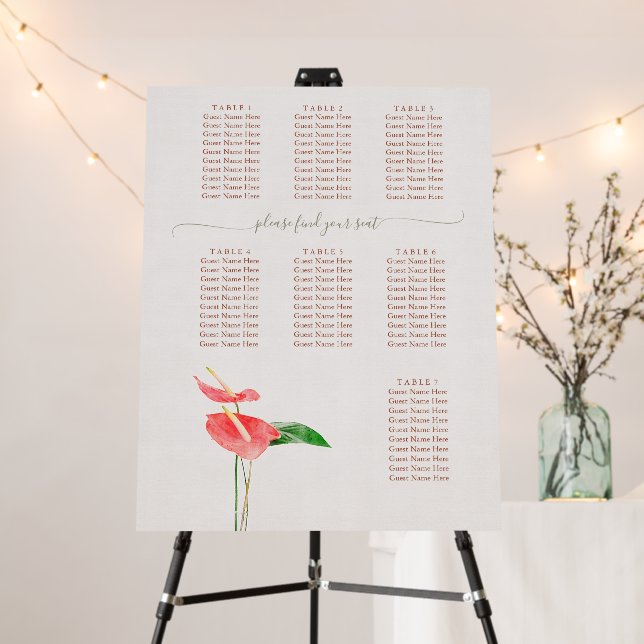 Terracotta Botanical Boho 7 Table Seating Chart Foam Board (In Situ (Stand))