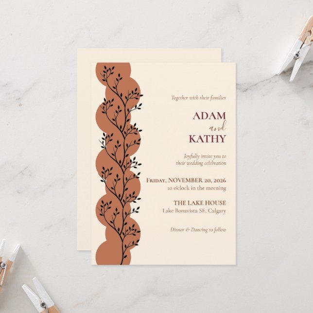 Terracotta Botanical Circle Wedding Invitation (Front/Back In Situ)