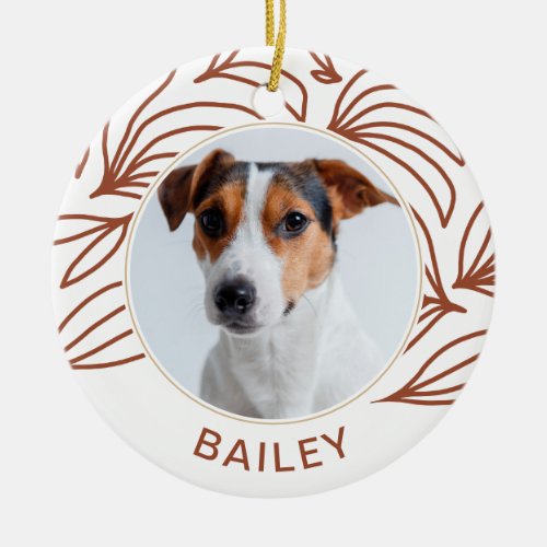 Terracotta Botanical Dog Photo and Name Christmas Ceramic Ornament