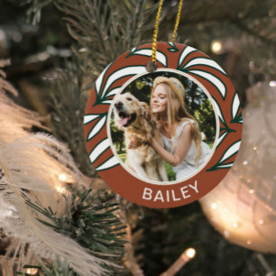 Terracotta Botanical Dog Photo and Name Christmas Ceramic Ornament