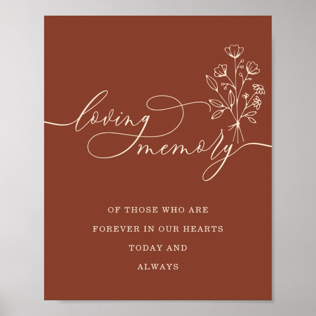 Terracotta Botanical Floral Bouquet Loving Memory Poster (Front)