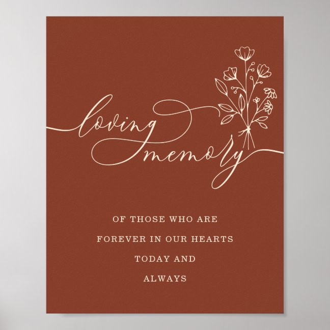 Terracotta Botanical Floral Bouquet Loving Memory Poster