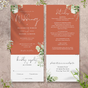 Terracotta Botanical Greenery All In One Wedding Invitation