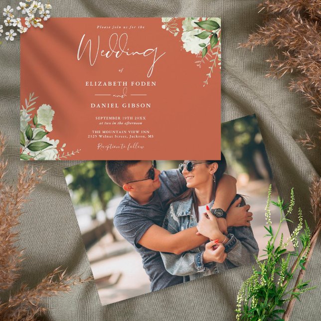 Terracotta Botanical Greenery Photo Wedding Invitation (Creator Uploaded)