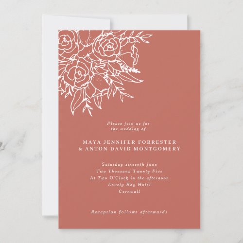 Terracotta Botanical Line Art Floral Wedding Invitation