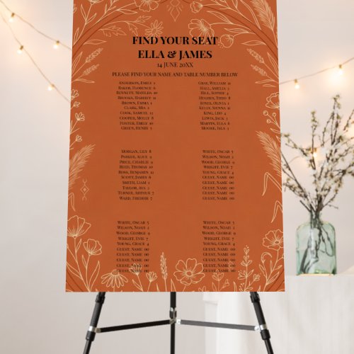 Terracotta Botanical Seating Chart Sign