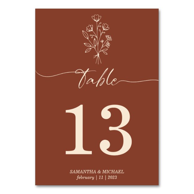 Terracotta Botanical Signature Floral Seat Table Number
