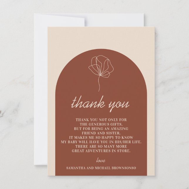 Terracotta Botanical Simple Boho Thank You Card (Front)