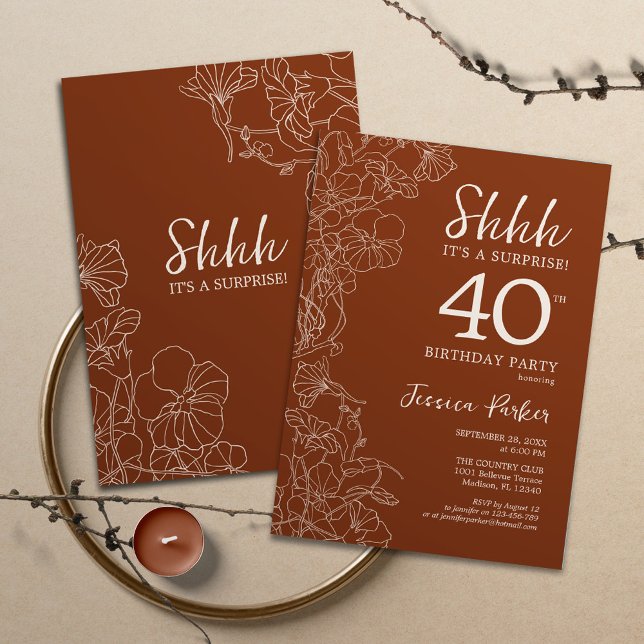 Terracotta Botanical Surprise 40th Birthday Invitation (Creator Uploaded)