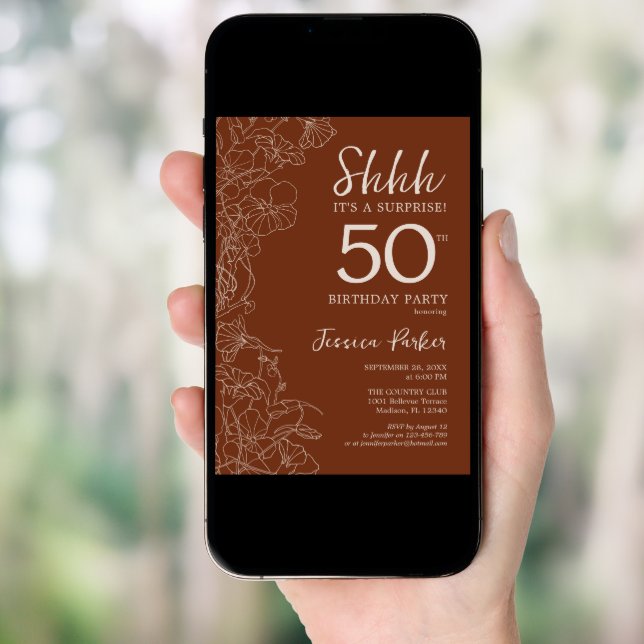 Terracotta Botanical Surprise 50th Birthday Invitation (Front Digital)