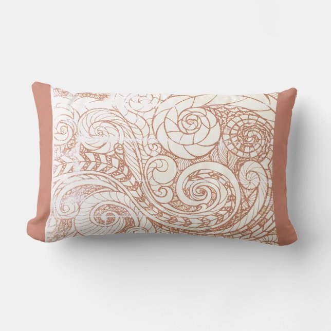 Terracotta Botanical Swirl Lumbar Pillow (Front)