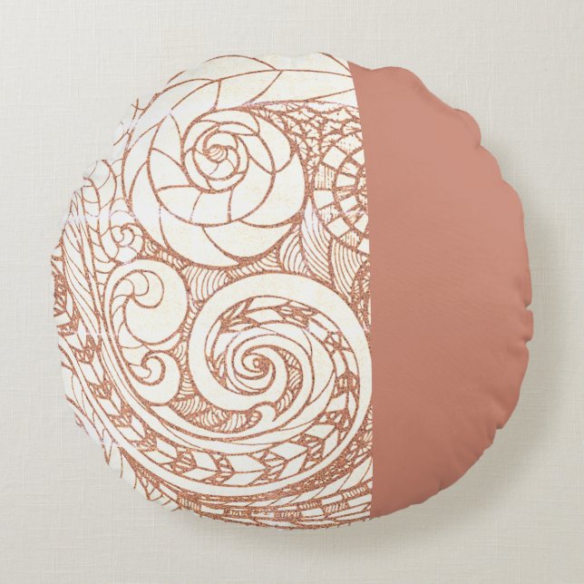 Terracotta Botanical Swirl Round Pillow (Front)