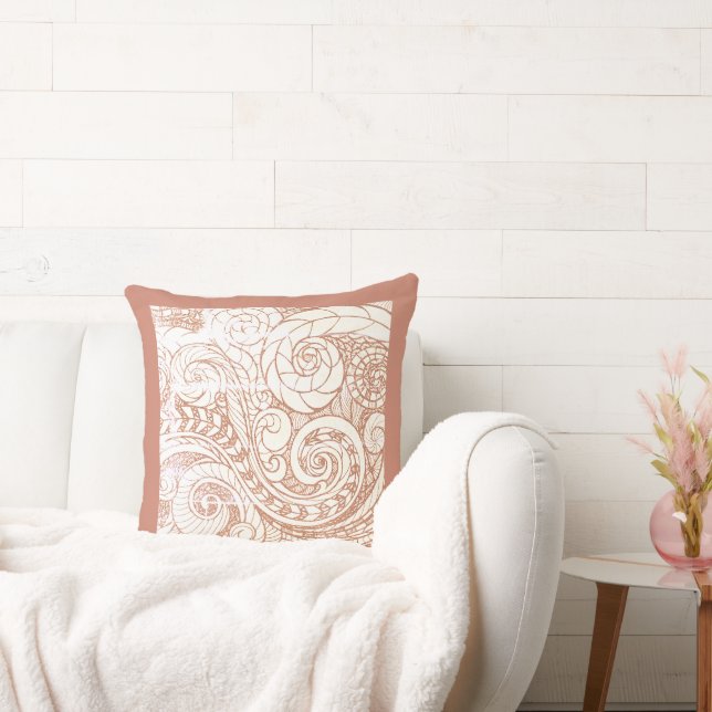 Terracotta Botanical Swirl Throw Pillow (Couch)