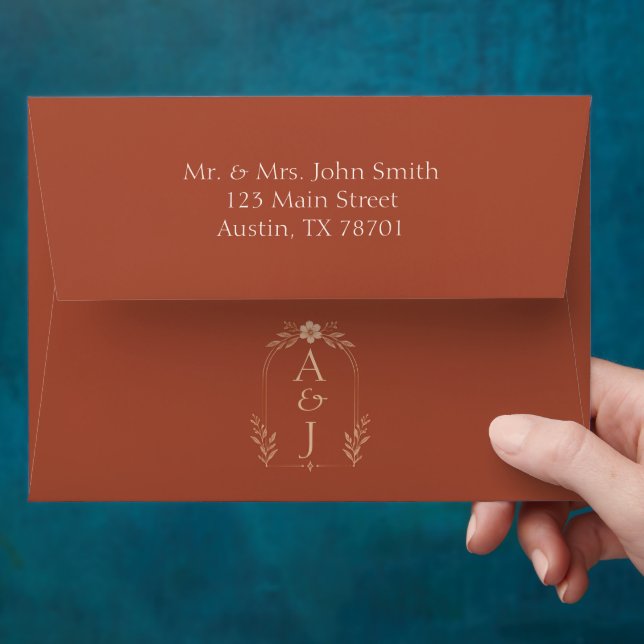 Terracotta Botanical Wedding Envelope (Hand)