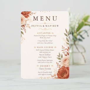 Terracotta Botanical Wedding Menu Card