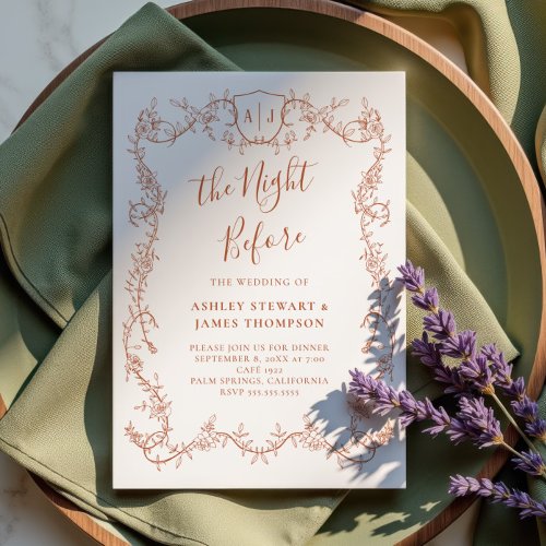 Terracotta Botanical Wedding Rehearsal Dinner Invitation