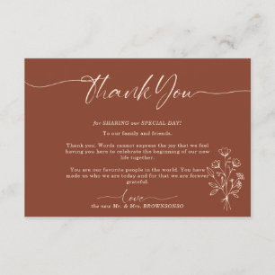 Terracotta Bouquet Boho Botanical Thank You Enclosure Card