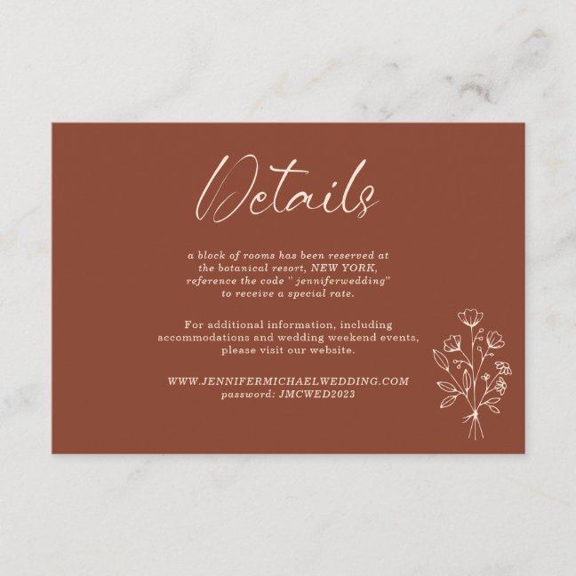 Terracotta Bouquet Boho Botanicals Details Enclosure Card