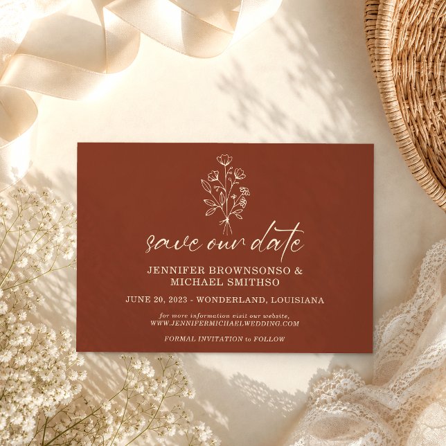 Terracotta Bouquet Boho Botanicals Save our Date Enclosure Card (Creator Uploaded)