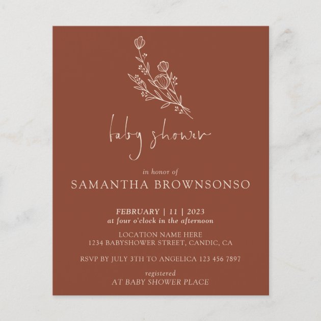 Terracotta Bouquet Botanical Budget Baby Shower Flyer