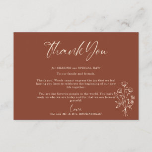 Terracotta Bouquet Fall Boho Botanical Thank You Enclosure Card