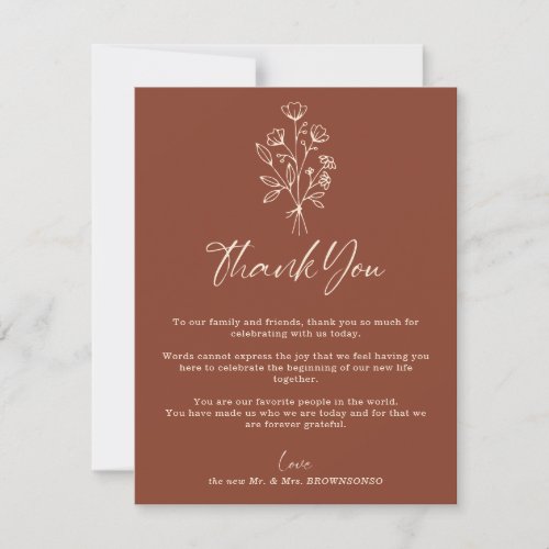 Terracotta Bouquet Fall Boho Ivory Botanical Thank You Card