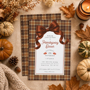 Terracotta Bow Autumn Plaid Friendsgiving Dinner Invitation