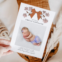 Terracotta Bow Baby Photo Birth Announcement