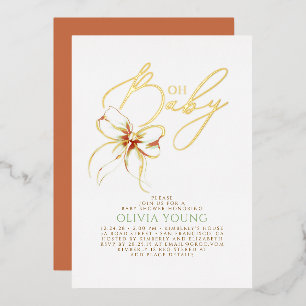 Terracotta Bow Fall Gender Neutral Baby Shower Foil Invitation