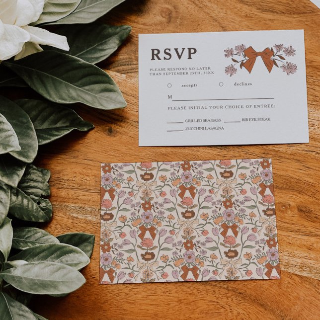 Terracotta Bow Floral Wedding RSVP Meal Choice  (Creator Uploaded)