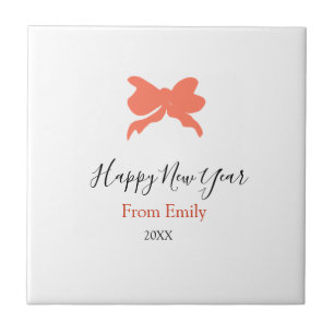 Terracotta bow happy new year name year boho retro ceramic tile