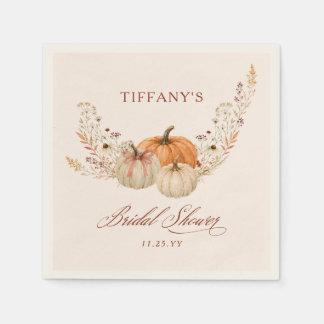 Terracotta Bow Pumpkin Floral  Fall Bridal Shower Napkins