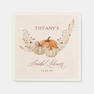 Terracotta Bow Pumpkin Floral  Fall Bridal Shower Napkins