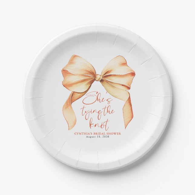 Terracotta Bow She's Tying the Knot Bridal Shower Paper Plates (Front)