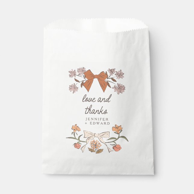 Terracotta Bows and Blossoms Boho Wedding Favor Bag (Front)